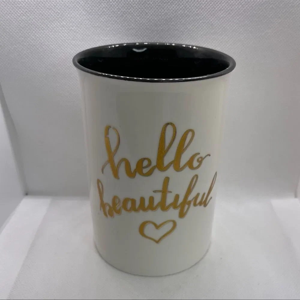Hello Beautiful Script 5” Ceramic Makeup Brush Holder
